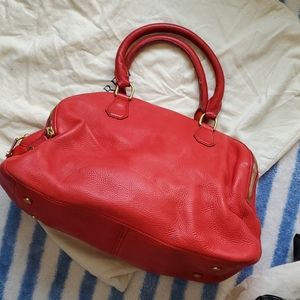 J Crew Red Leather zip bag